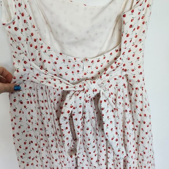 Caroline Constas‎ Linen Blend Floral  Midi Dress L Retro Peasant Cottagecore - Picture 4 of 8